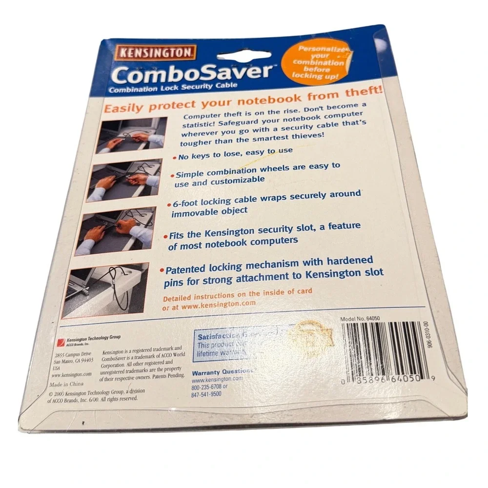 Kensington ComboSaver Combination Lock Security Cable for Notebook Laptop
